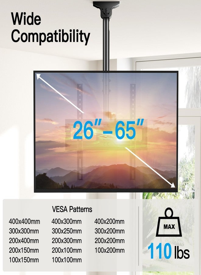 PERLESMITH Ceiling TV Mount for 26-65 inch Flat Screen Displays, Max VESA 400x400mm, Hanging Adjustable Ceiling TV Bracket Fits Most LCD LED OLED 4K TVs, Pole Ceiling Mount Holds up to 110lbs, PSCM2 - Image 2
