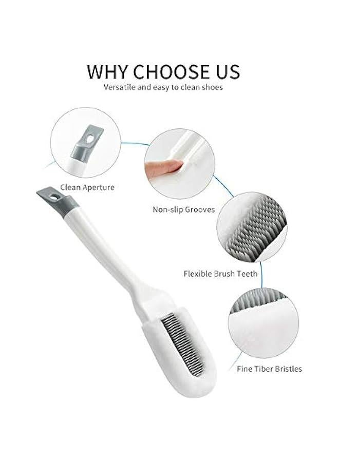 Long Handle Shoe Brush with Soft Bristles for Professional Cleaning, White. - Image 2