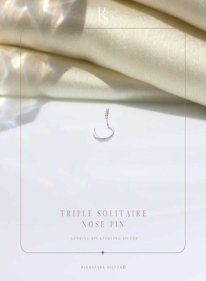 HighSpark 925 Silver Nose Studded Nose Pin | 92.5 Sterling Silver & Diamond Like Brilliance Sparkling Zirconia| Simple & Elegant Nose Piercing for Women - Image 3