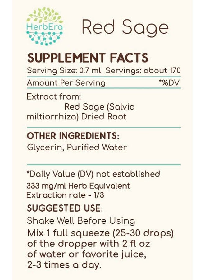HerbEra Red Sage B120 Alcoholfree Herbal Extract Tincture Concentrated Liquid Drops Natural Red Sage (Salvia Miltiorrhiza) 4 Fl Oz - Image 3