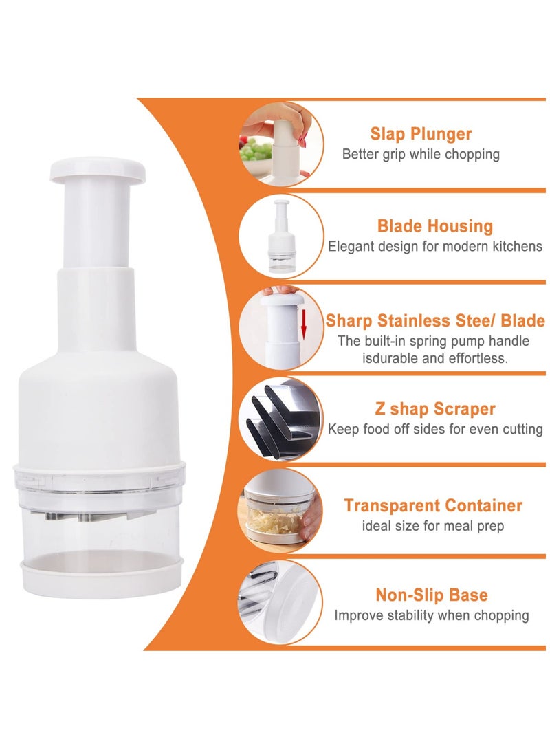 Barakah Food Chopper, Manual Vegetable Chopper, Fruit Chopper, Garlic Chopper, Hand Press Chopper for Onion, Garlic, Nut, Manual Food Chopper for Kitchen, Dishwasher Safe (White) - Image 2