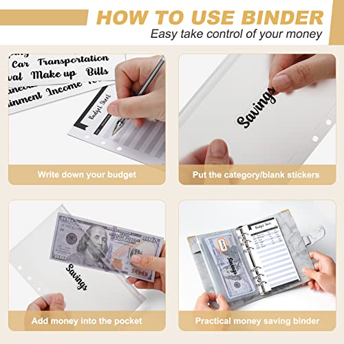 Onlyesh Budget Binder with Cash Envelopes, 28Pcs Marble 6Ring Saving Binder (Grey) - Image 5