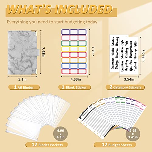 Onlyesh Budget Binder with Cash Envelopes, 28Pcs Marble 6Ring Saving Binder (Grey) - Image 2