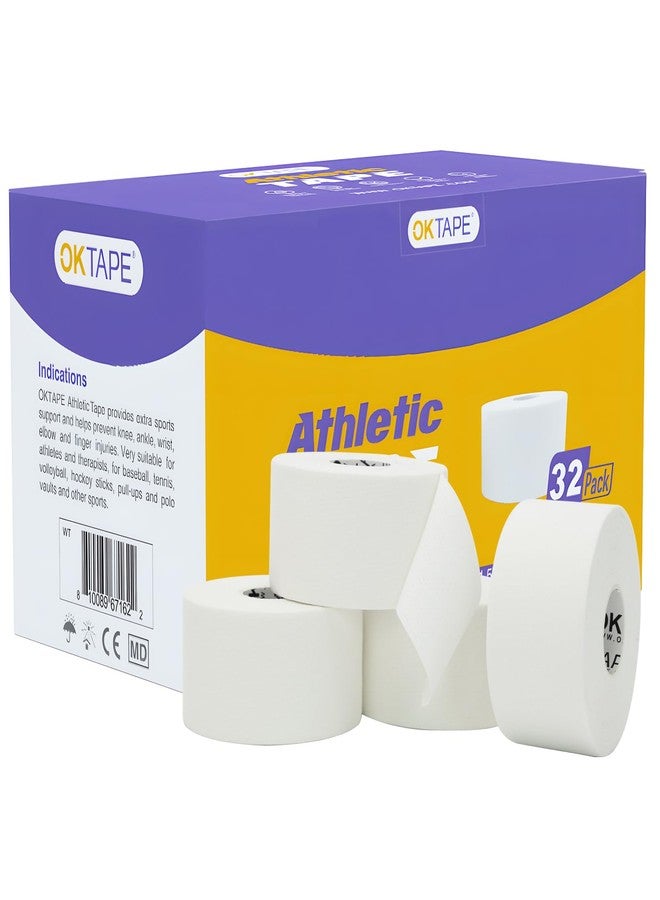 OK TAPE Athletic Sports Tape Bulk（32-Rolls - 480yds Very Strong Tape for Athlete & Sport Trainers & First Aid Injury Wrap, Perfect for Fingers Ankles Wrist on Bat, Hockey Stick - White - Image 1
