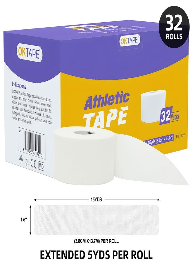 OK TAPE Athletic Sports Tape Bulk（32-Rolls - 480yds Very Strong Tape for Athlete & Sport Trainers & First Aid Injury Wrap, Perfect for Fingers Ankles Wrist on Bat, Hockey Stick - White - Image 2