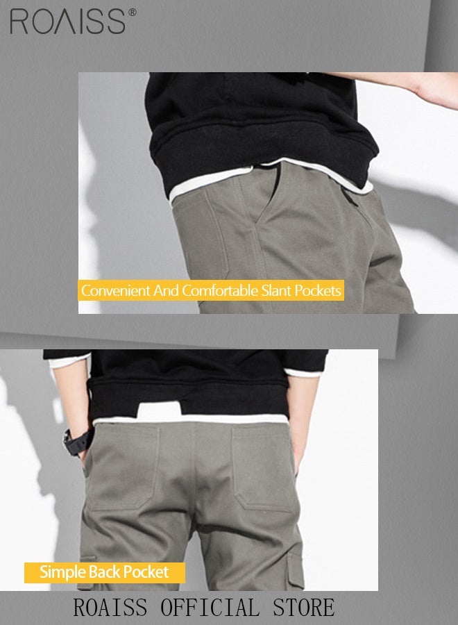 roaiss Men's Cargo Pants Casual Pants with Elastic Drawstring Gray Trousers Suitable for Various Body Types Simple and Trendy - Image 5
