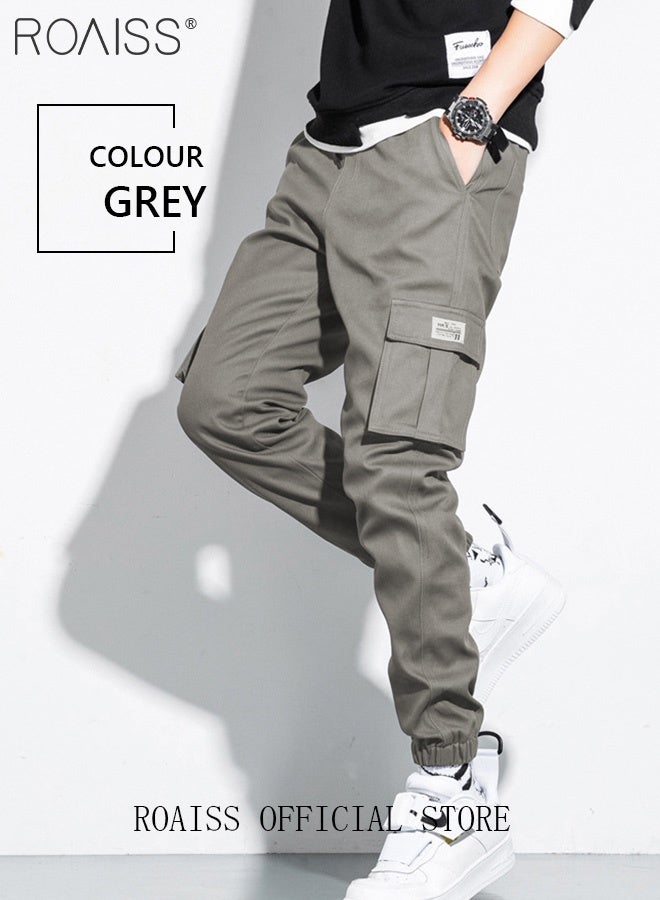 roaiss Men's Cargo Pants Casual Pants with Elastic Drawstring Gray Trousers Suitable for Various Body Types Simple and Trendy - Image 2