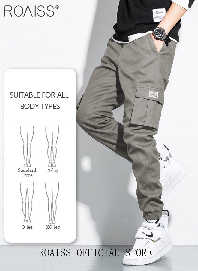 roaiss Men's Cargo Pants Casual Pants with Elastic Drawstring Gray Trousers Suitable for Various Body Types Simple and Trendy - Image 4