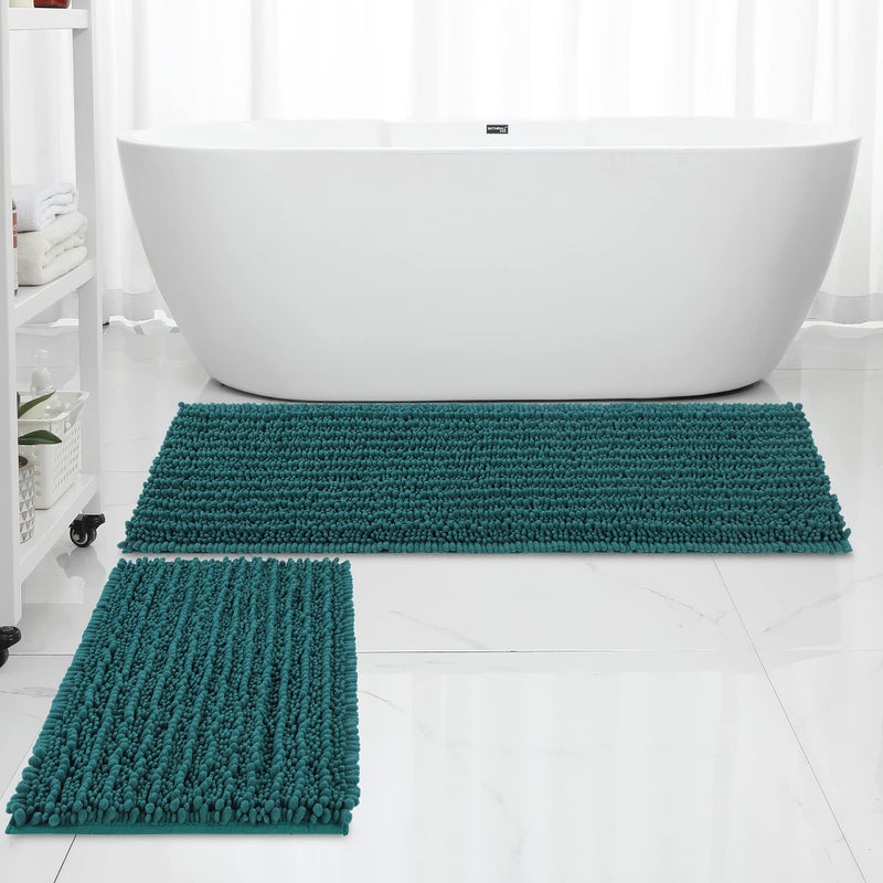 Floleopa الفاخرة Chenille Teal Green Bathrate Srugs Pats Mets Extra Soft and Extorbbent Brugs Non Skid Machine Wash (47 "" X17 "Plus 17" "x24")