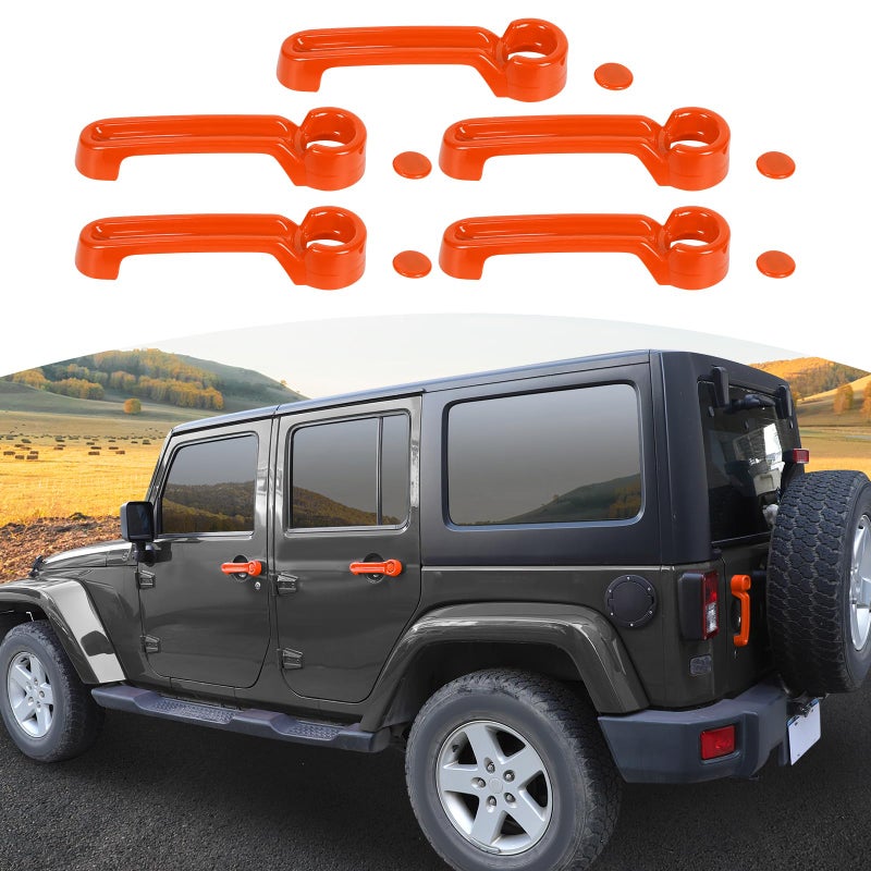 JOSHELA for Jeep JK Door Handle Cover Trim Orange for Jeep Wrangler JK 4DR 20072017 Orange Exterior Accessories 5pcs
