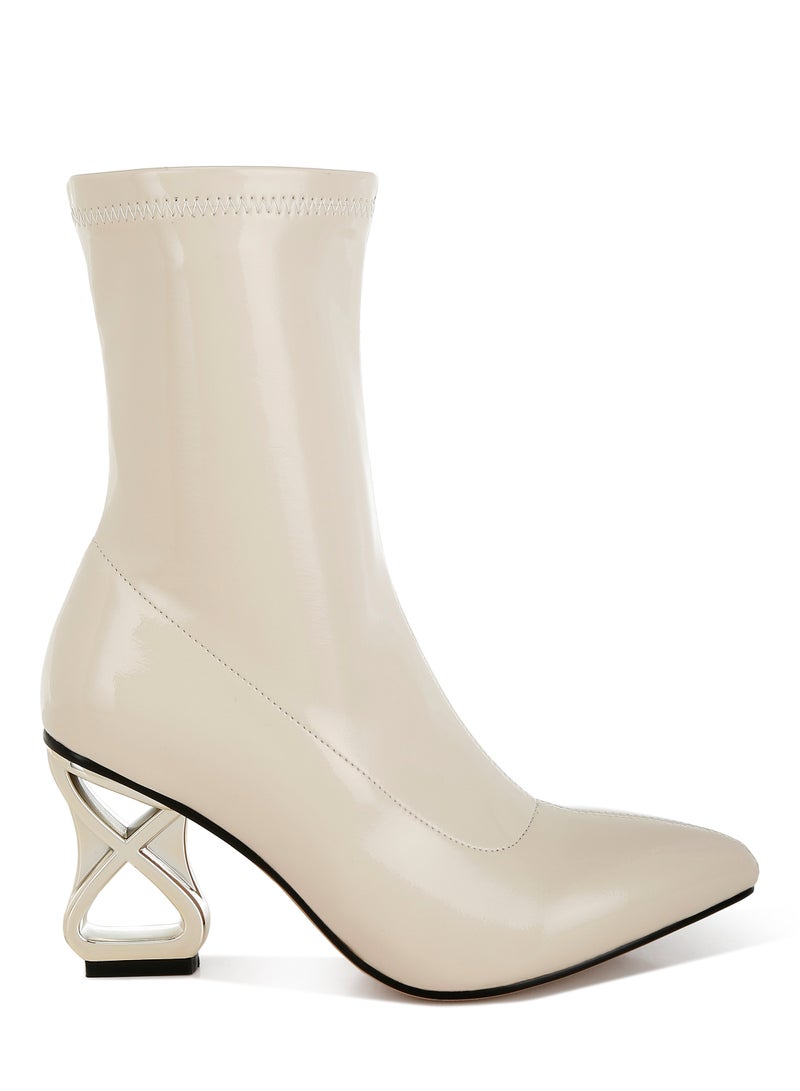 London Rag Beige Fantasy Heel Patent Faux Leather Boots - Image 1