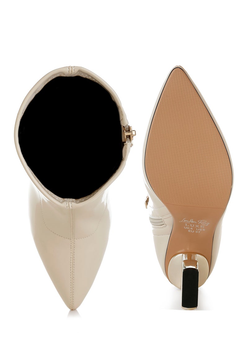 London Rag Beige Fantasy Heel Patent Faux Leather Boots - Image 4