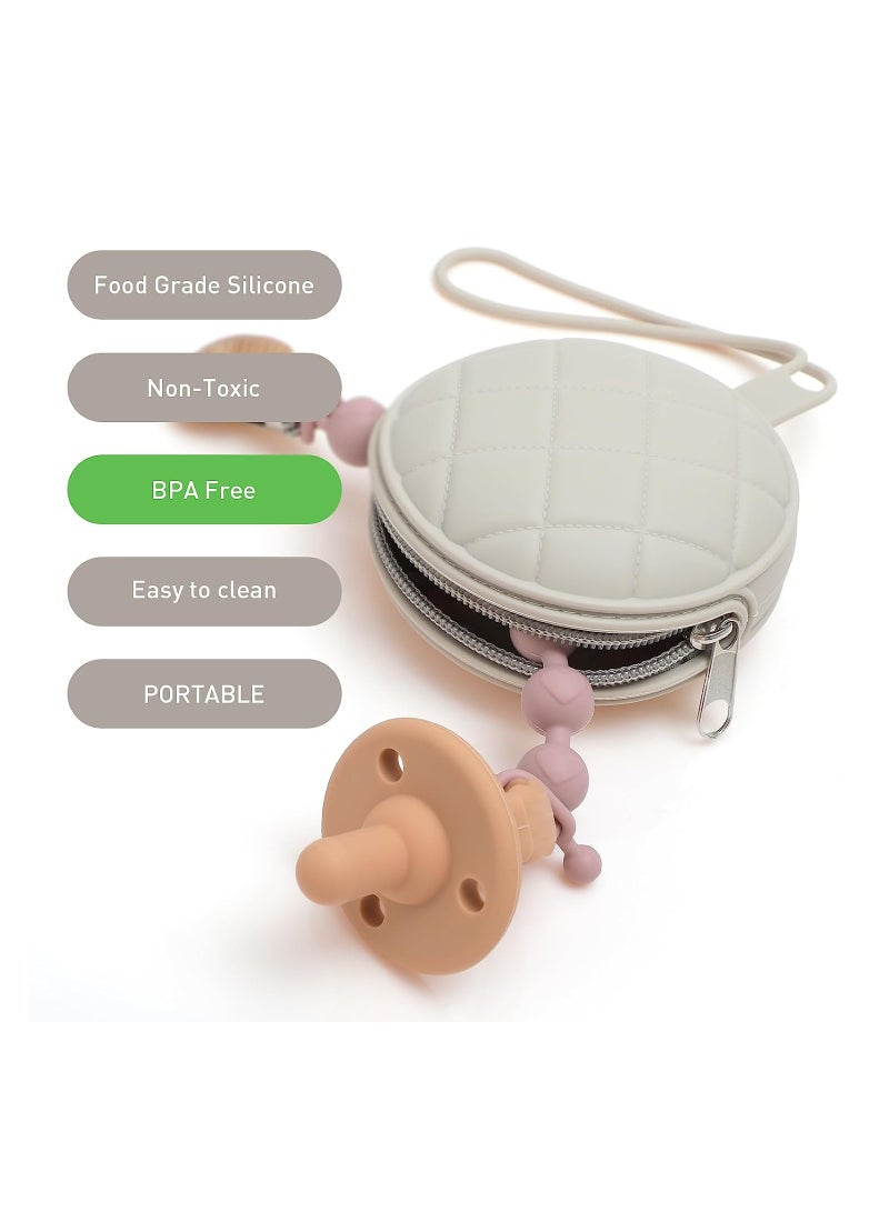 SOLARAE 2Pcs Pacifier Holder Case Set Newborn Baby Pacifiers Silicone Pouch Soft Silicone Portable Pacifier Clip and Accessory Pouch for Newborn Baby BPA Free - Image 5