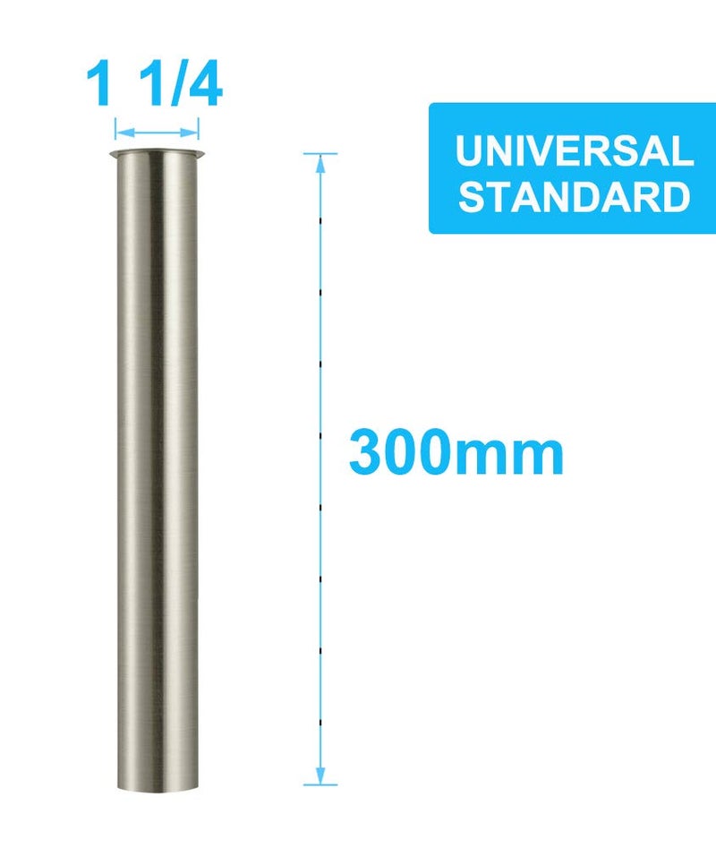 Flanged Sink Tailpiece 1-1/4" OD x 12", Brass Extension Tube for Trap, Inlet Waste Pipe Tubular Drain Connections, Brushed Nickel