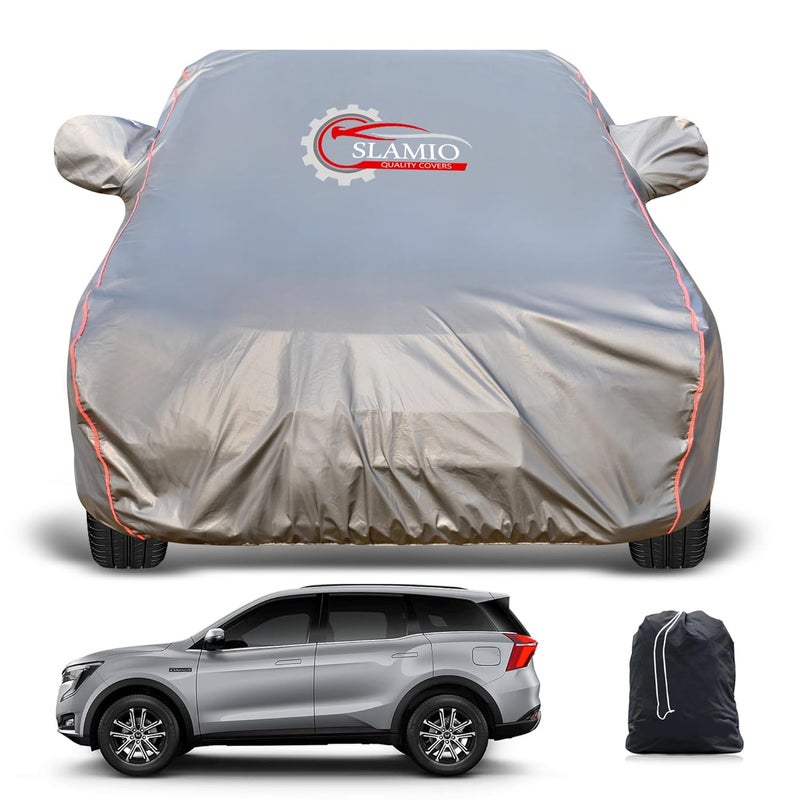 Slamio Heavy-Duty Car Body Cover for Mahindra XUV 700 (2021-2025) | Waterproof, Dustproof, UV Protection, Custom Fit, Heavy Belt & Buckle with Mirror & Antenna Pocket | Dark Grey - Image 1