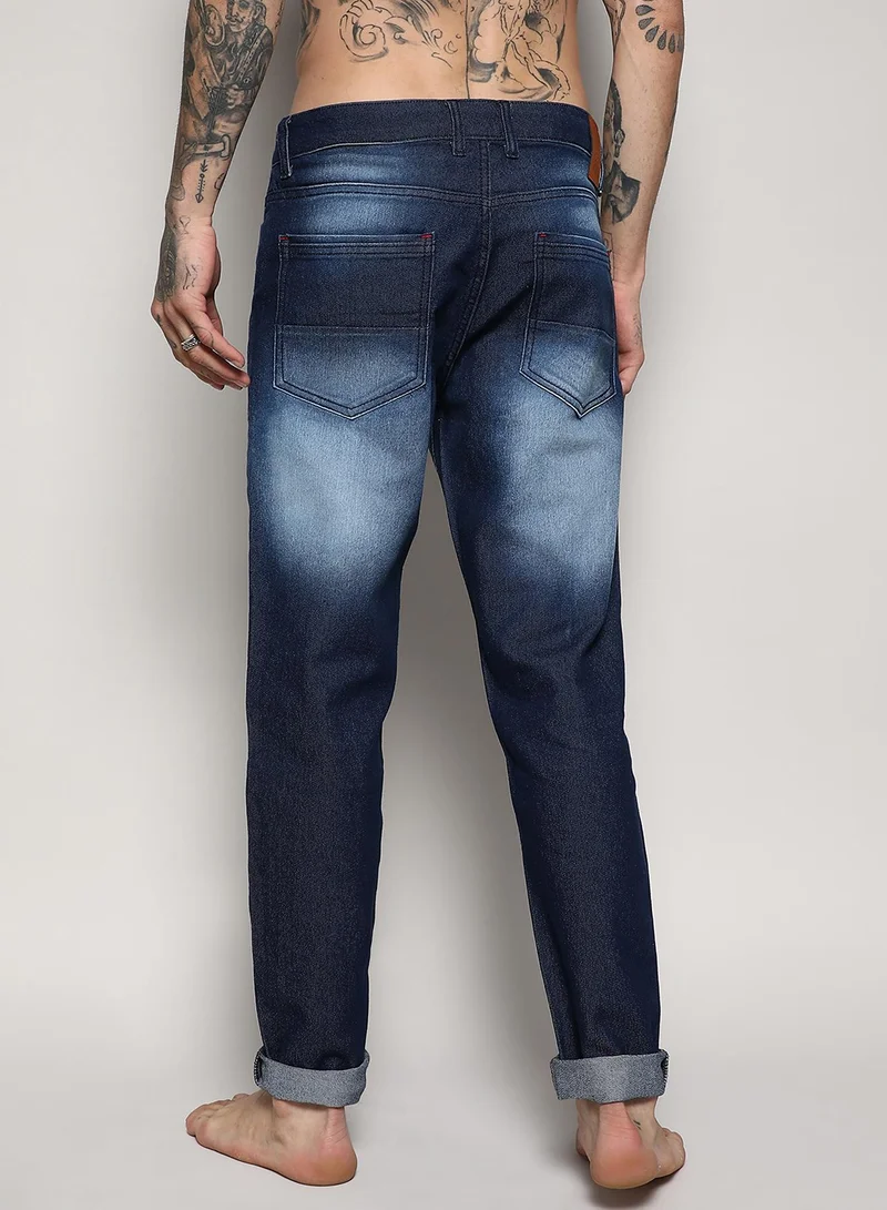 Campus Sutra Men's Blue Self-Design Patched Denim Jeans