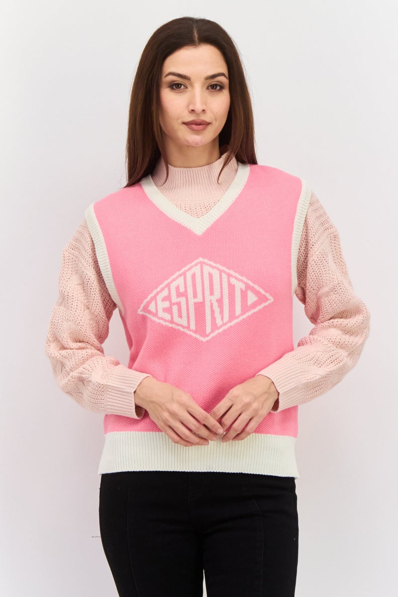 ESPRIT سترة نسائية بدون أكمام بتصميم V، وردي - Image 1