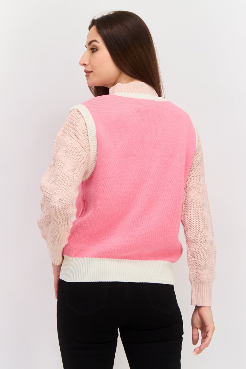 ESPRIT سترة نسائية بدون أكمام بتصميم V، وردي - Image 3