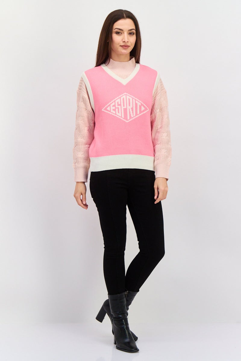 ESPRIT سترة نسائية بدون أكمام بتصميم V، وردي - Image 4