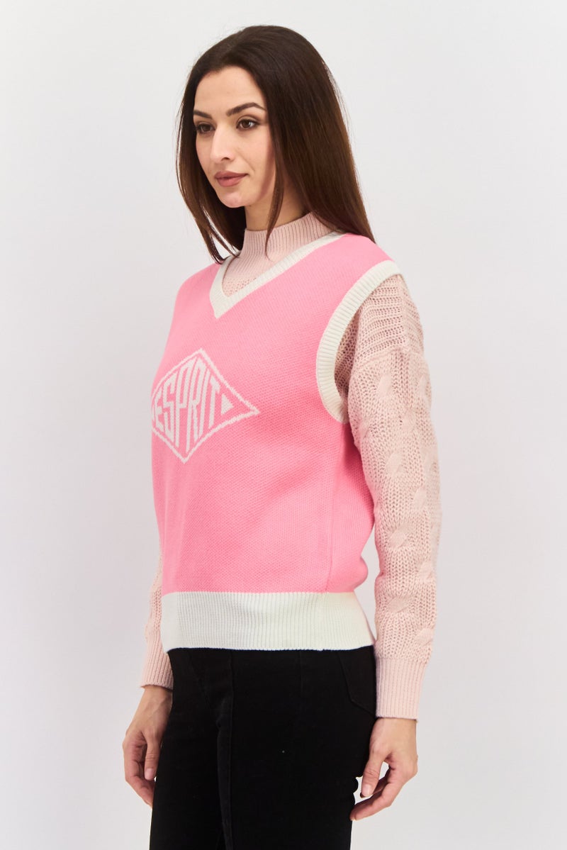 ESPRIT سترة نسائية بدون أكمام بتصميم V، وردي - Image 2
