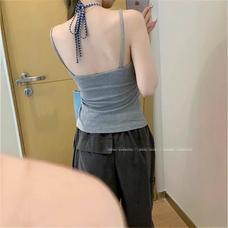 Women's Thai Style Seaside Camisole with Padded Built-in, Halter Neck Sleeveless Top - Image 2