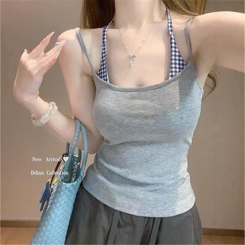 Women's Thai Style Seaside Camisole with Padded Built-in, Halter Neck Sleeveless Top - Image 1