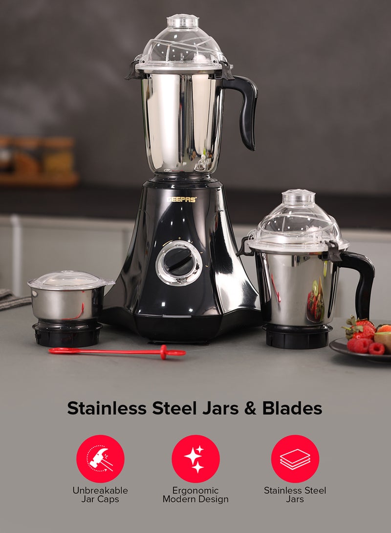 GEEPAS Multifunctional Mixer Grinder Stainless Steel Jars with Lockable Lid Perfect for Dry and Wet Fine Grinding  3 Speed powerful motor 1.5 L 750 W GSB44067 White/Purple/Silver - Image 2