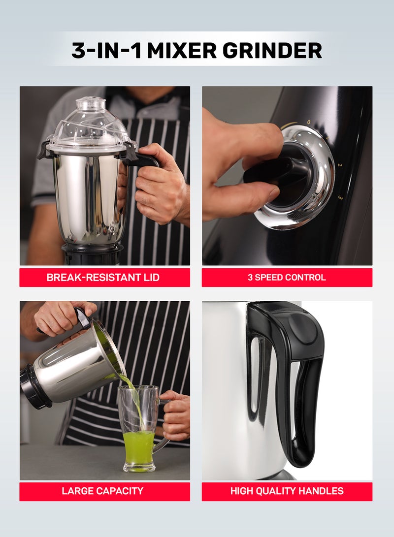 GEEPAS Multifunctional Mixer Grinder Stainless Steel Jars with Lockable Lid Perfect for Dry and Wet Fine Grinding  3 Speed powerful motor 1.5 L 750 W GSB44067 White/Purple/Silver - Image 5