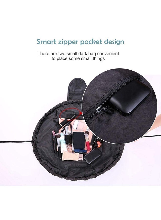 MARGOUN Make up Bag Drawstring Travel Cosmetic Bag Round Magic Toiletry Beauty Kit Pouch Flowering Black - Image 4