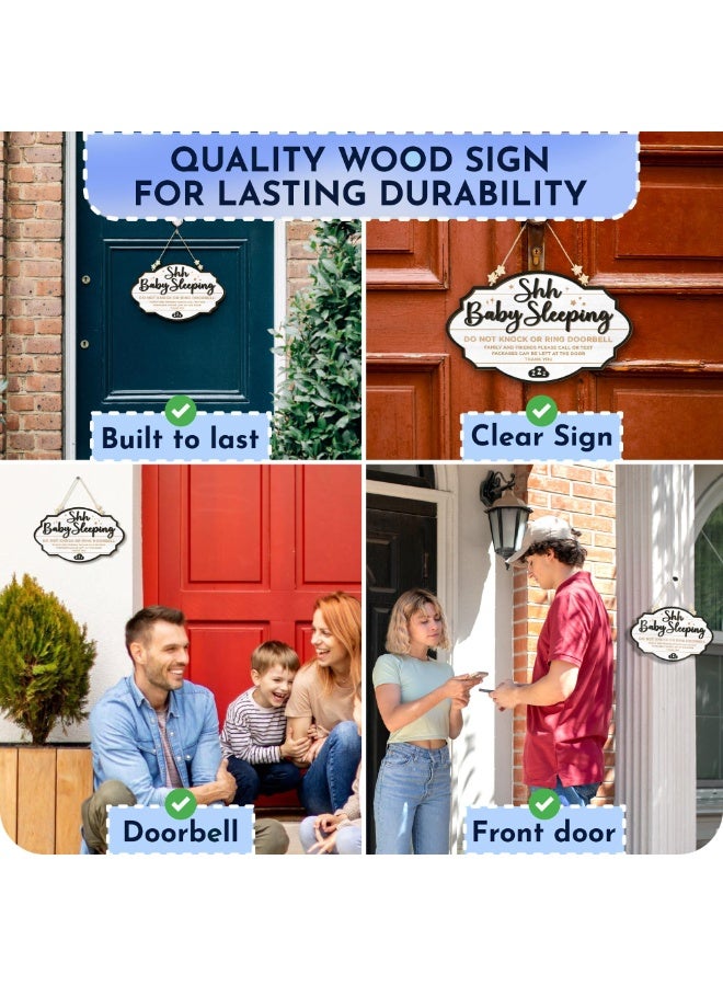 Shh Baby Sleeping Door Sign, No Knocking No Doorbell Reminder for Nursery Front Door, Thick Wooden 3D Design, 28x15cm - Image 5