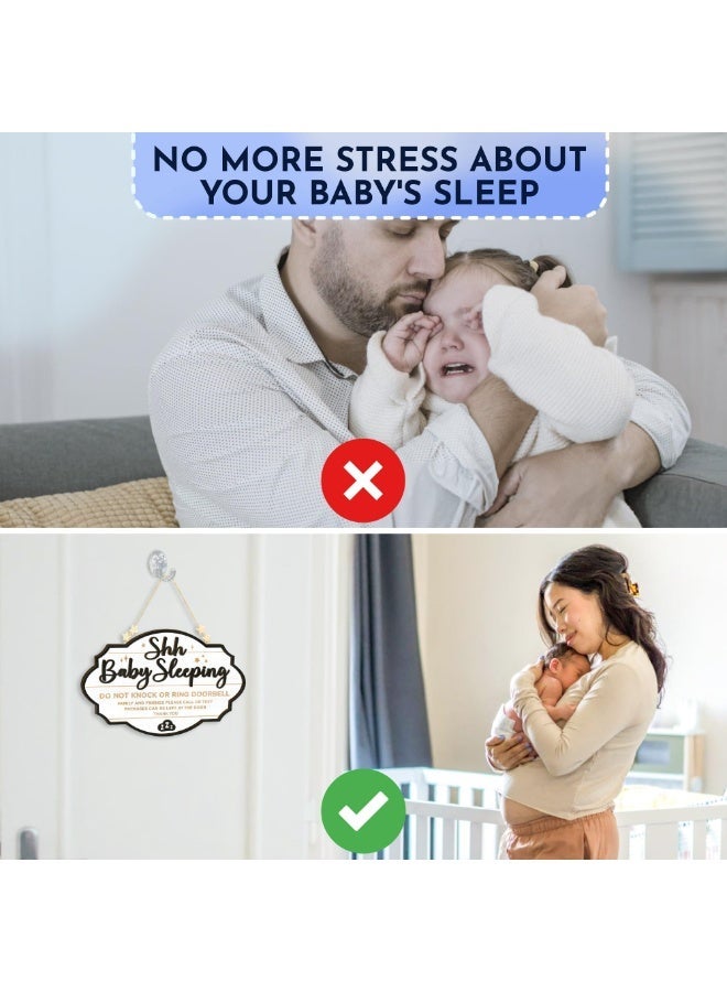 Shh Baby Sleeping Door Sign, No Knocking No Doorbell Reminder for Nursery Front Door, Thick Wooden 3D Design, 28x15cm - Image 2