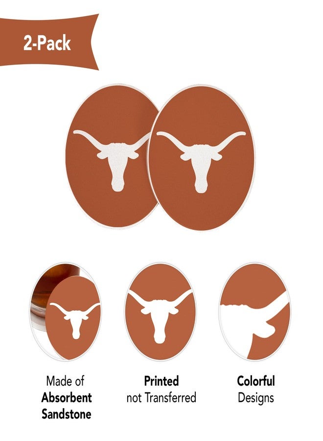 Desert Cactus University of Texas Car Accessories UT Longhorns Absorbent Sandstone Cup Coasters Licensed Product Set of 2 (Design A) - Image 4