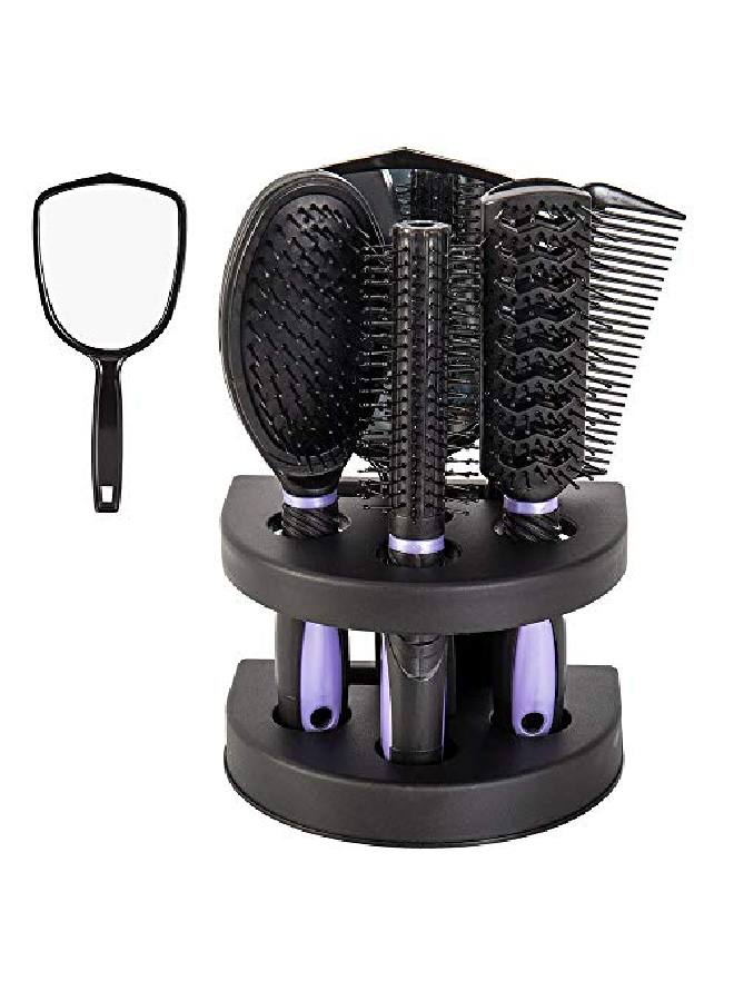Healthcom 5 Pcs Hair Combs Set Professional Salon Hair Cutting Brushes Sets Salon Hairdressing Styling Tool Mirror And Holder Stand Set Dressing Comb Kits For Women And Menpurple - Image 4