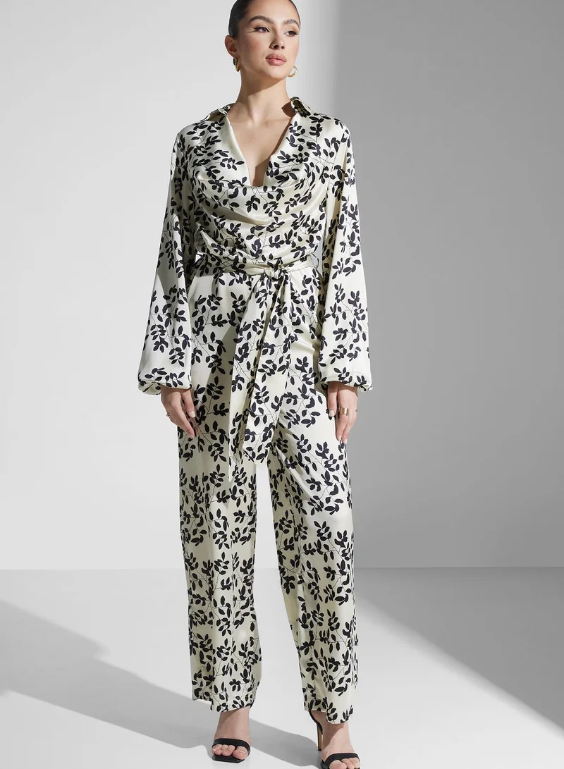 PRETTY LAVISH Cowl Neck Printed Jumpsuit