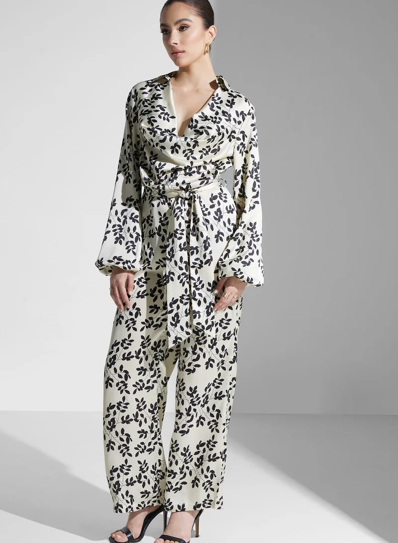 PRETTY LAVISH Cowl Neck Printed Jumpsuit