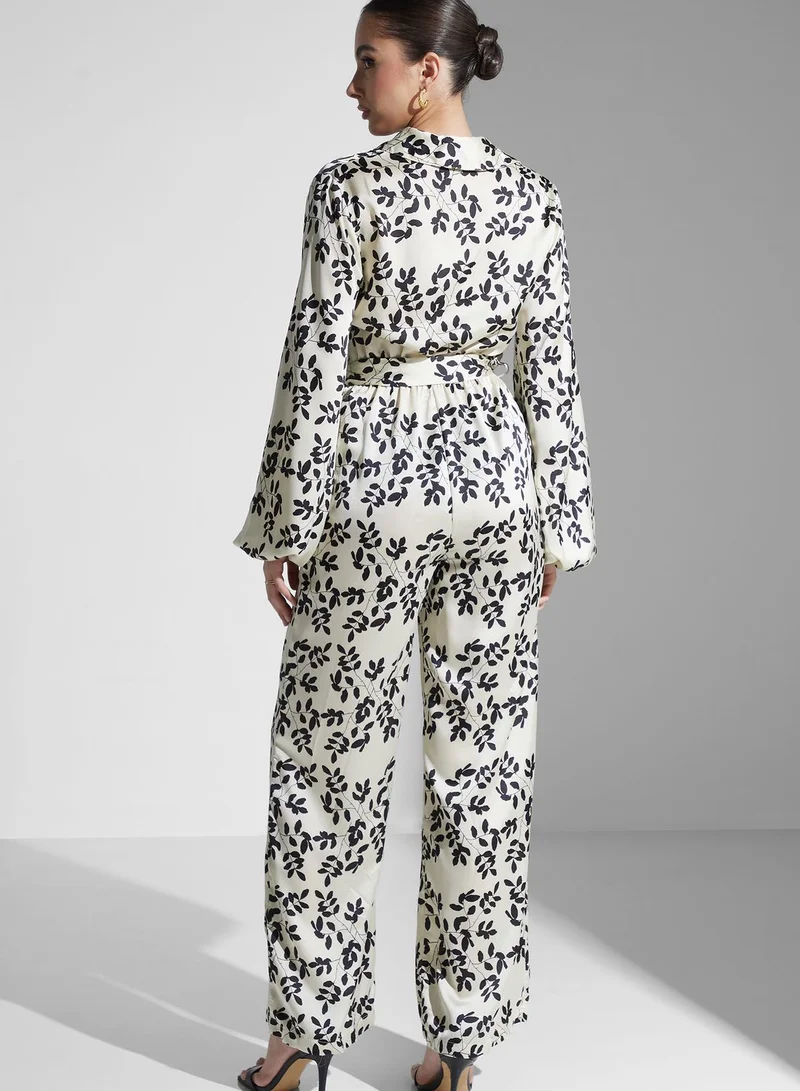 PRETTY LAVISH Cowl Neck Printed Jumpsuit