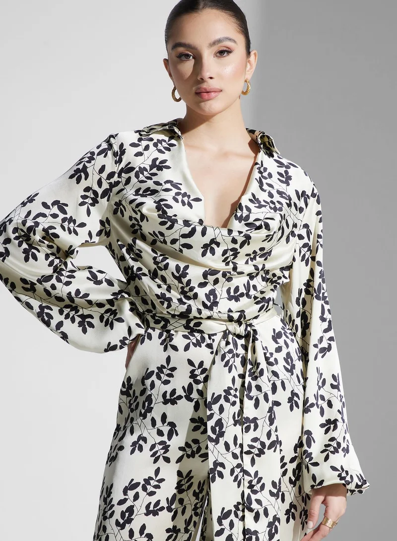 PRETTY LAVISH Cowl Neck Printed Jumpsuit