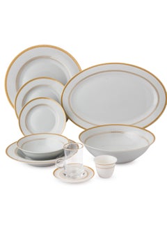 Dania 70-Piece Porcelain Dining Set White Color With Golden Font Enough For 6 People  - Image 1