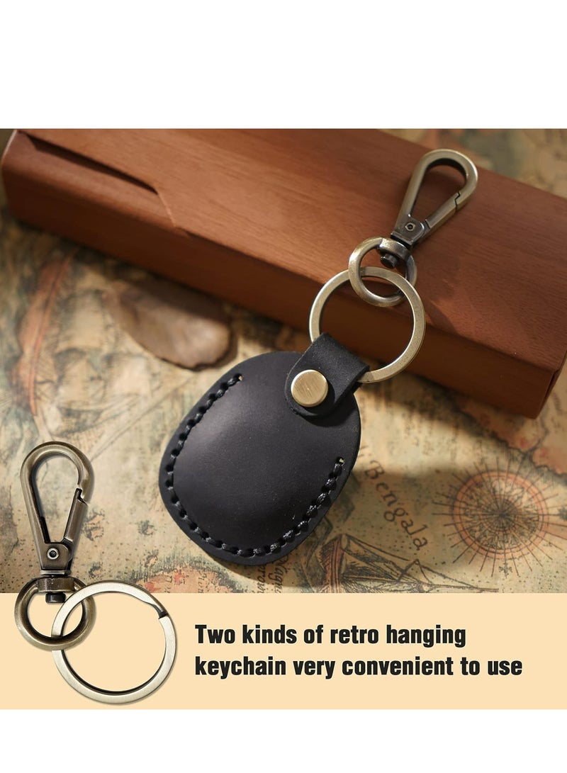 Leather Airtag Holder, Air Tag Keychain with Key Rings Full Coverage Air Tags Hidden Case Cover