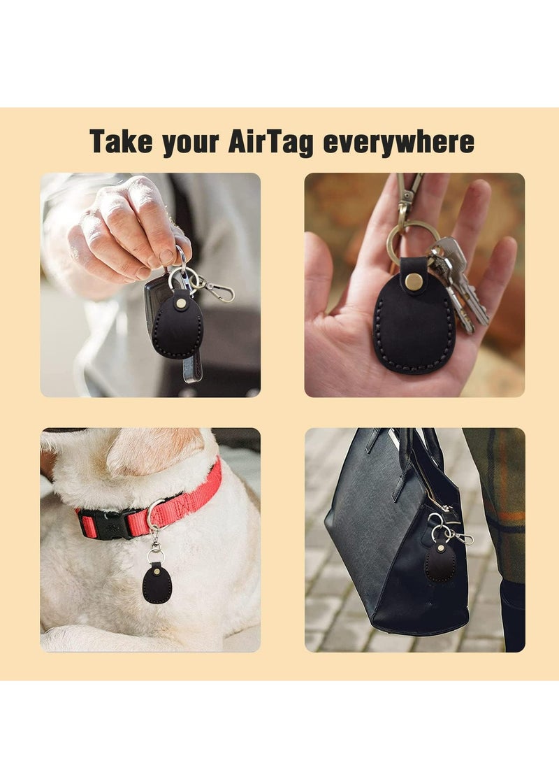 Leather Airtag Holder, Air Tag Keychain with Key Rings Full Coverage Air Tags Hidden Case Cover