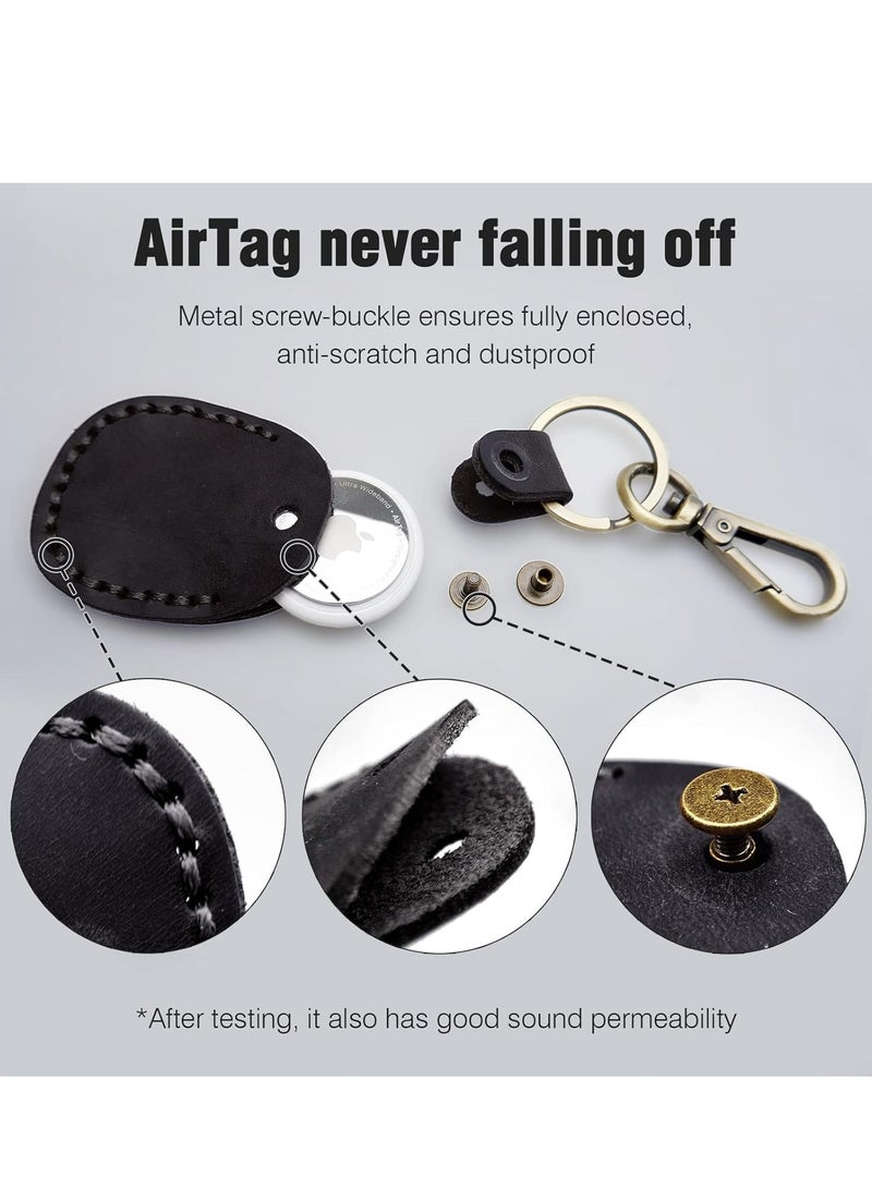 Leather Airtag Holder, Air Tag Keychain with Key Rings Full Coverage Air Tags Hidden Case Cover