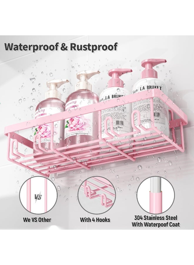 5 Pack Pink Metal Adhesive Shower Caddy Organizer Set, Wall Mount Bathroom Storage Shelves - Image 5
