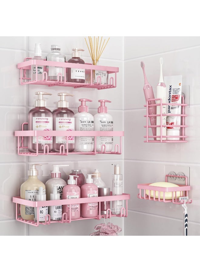5 Pack Pink Metal Adhesive Shower Caddy Organizer Set, Wall Mount Bathroom Storage Shelves - Image 1