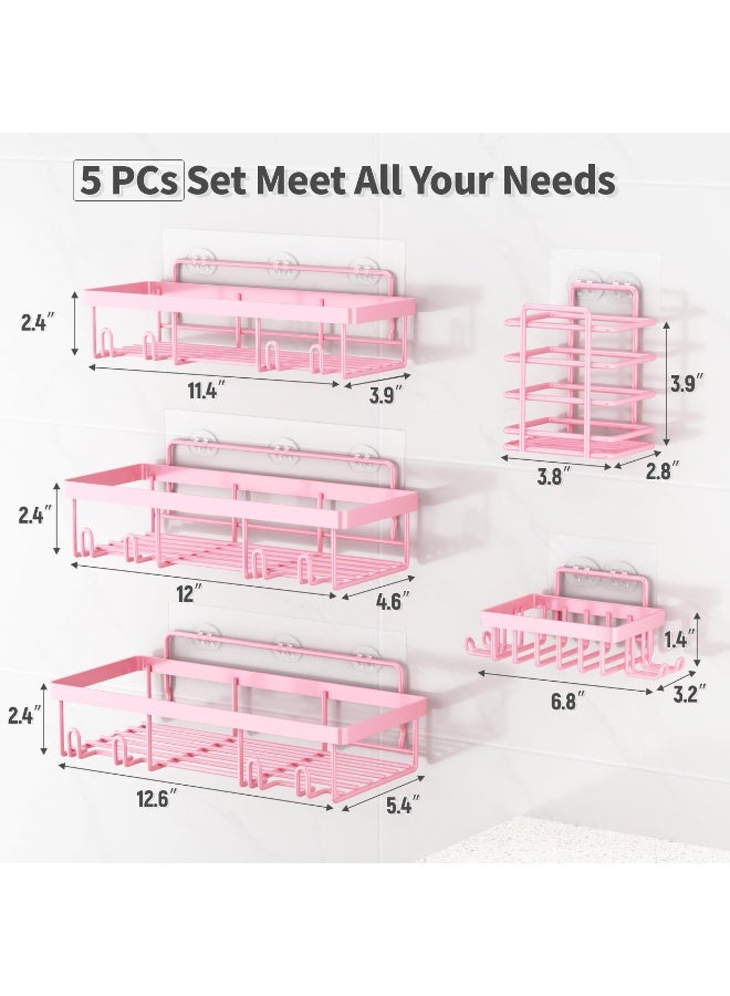 5 Pack Pink Metal Adhesive Shower Caddy Organizer Set, Wall Mount Bathroom Storage Shelves - Image 2