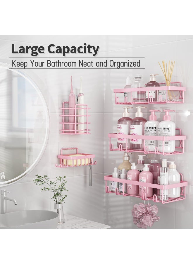 5 Pack Pink Metal Adhesive Shower Caddy Organizer Set, Wall Mount Bathroom Storage Shelves - Image 3