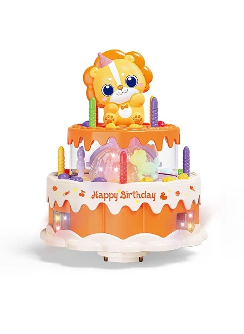 لعبة كيكة الأسد الكهربائية – كيكة دوّارة بموسيقى وأضواء، مع شموع قابلة للفك وعجلات دوّارة - Image 1