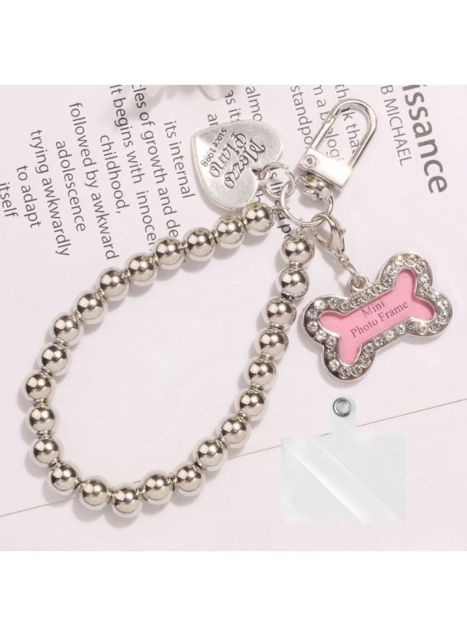 NIBEMINENT Phone Charm/ Chain Strap for Women Girls, Electroplated Heart Ball Cell Phone Case Lanyard Wrist Strap