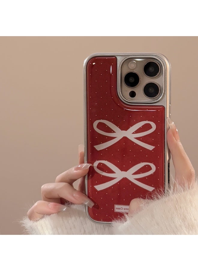 NIBEMINENT Wine Red Vintage Bow Protective TPU Case Cover For iPhone 17 Pro, Silver Border - Image 1