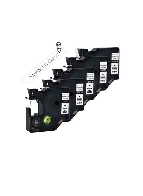 5-Pack Replace DYMO D1 Label Tape Black on Clear Compatible Labeling Refills for DYMO Label Manager Writer Printers Black on Clear 12mm 1/2 Inch x 7mtr