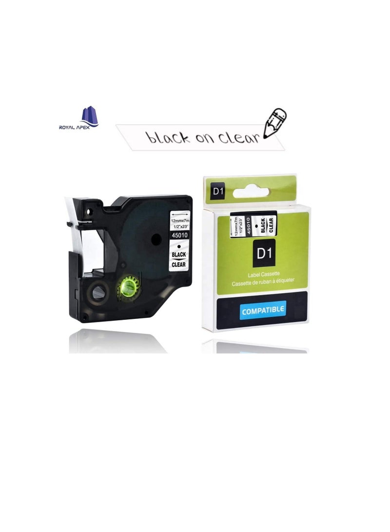 5-Pack Replace DYMO D1 Label Tape Black on Clear Compatible Labeling Refills for DYMO Label Manager Writer Printers Black on Clear 12mm 1/2 Inch x 7mtr - Image 2